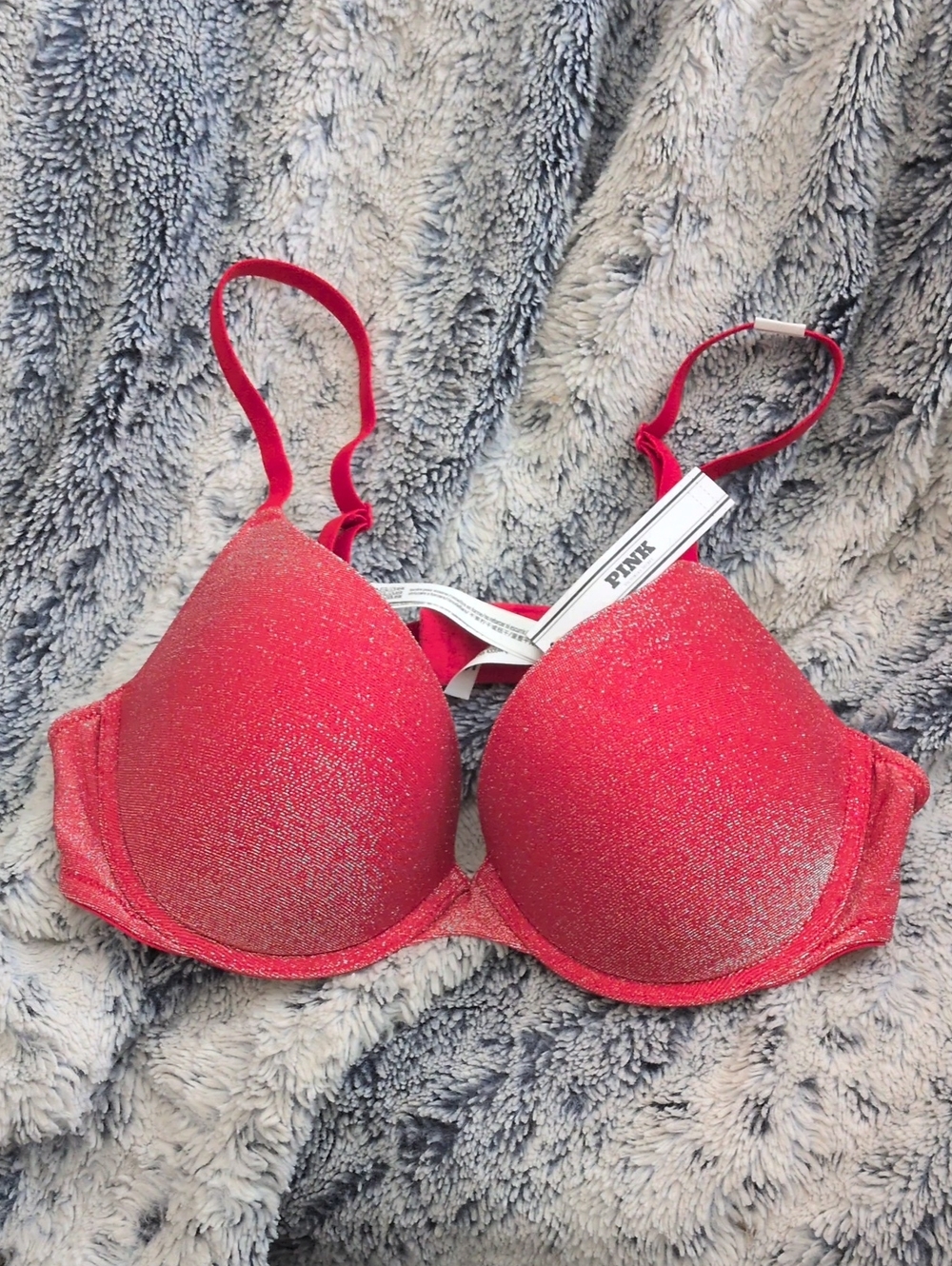 NWT PINK Victoria's Secret Glittered Hot Pink Push-Up Bra in Red